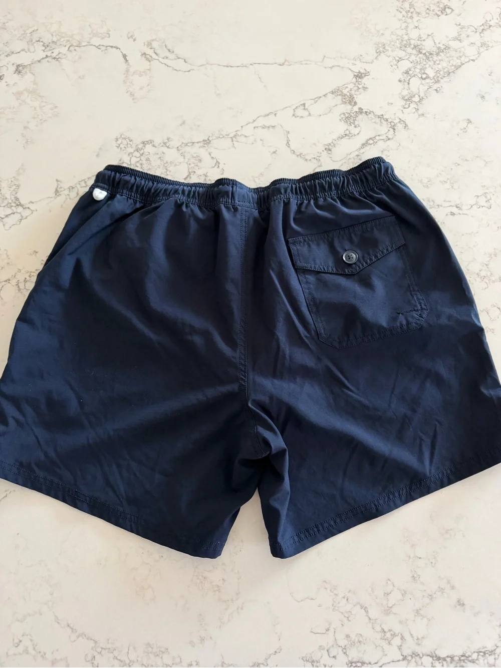 J. Crew Men’s Navy Swim Trunks with Light Blue Liner and White Drawstring
